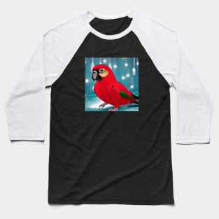 Red Macaw Parrot Christmas Lights Baseball T-Shirt